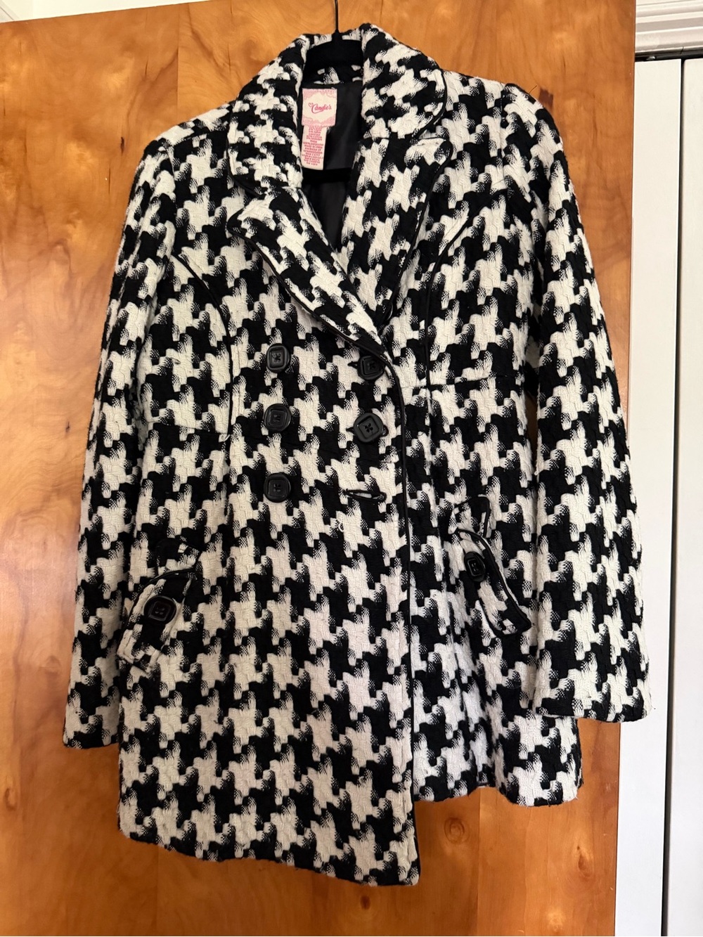 Y2K Candie's Black & White Houndstooth Pea Coat